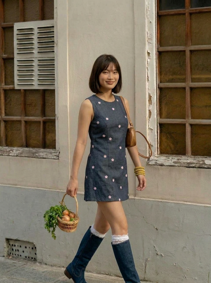 Vintage flower denim dress