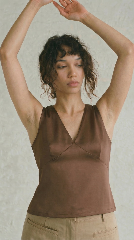 Silken cocoa satin top