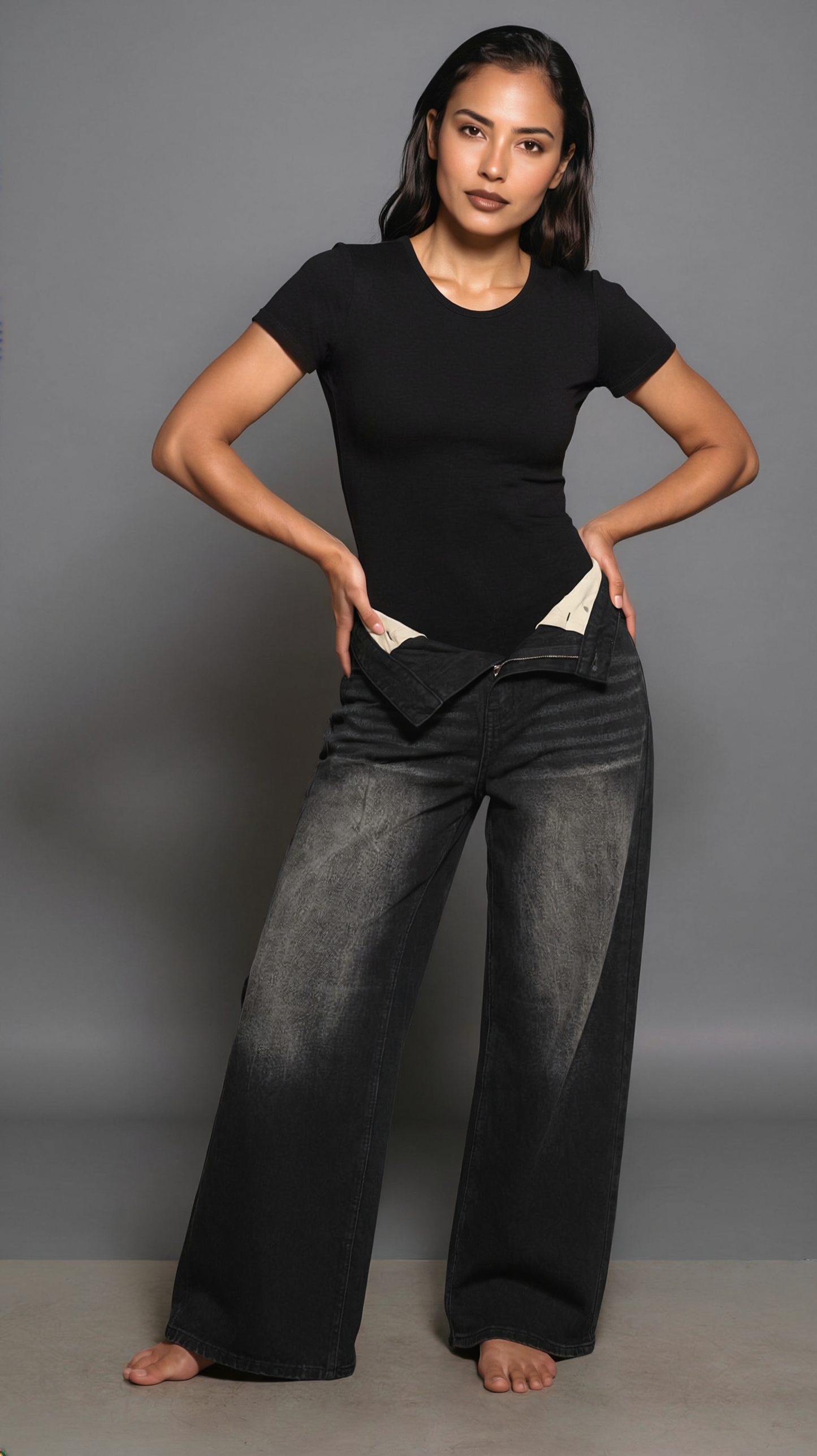 Black flame wide leg denim’s