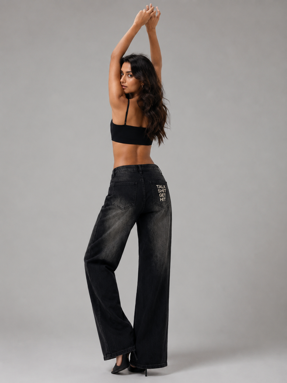 Black flame wide leg denim’s