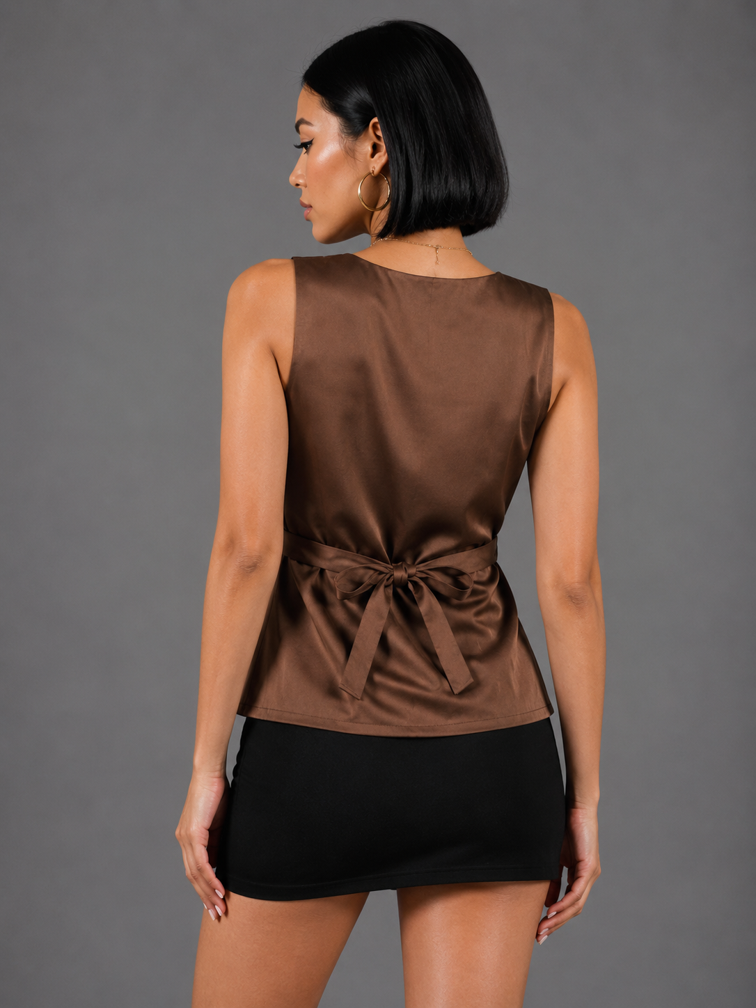 Silken cocoa satin top
