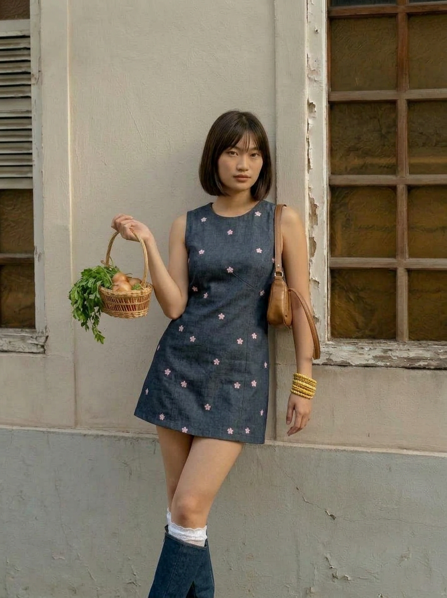 Vintage flower denim dress
