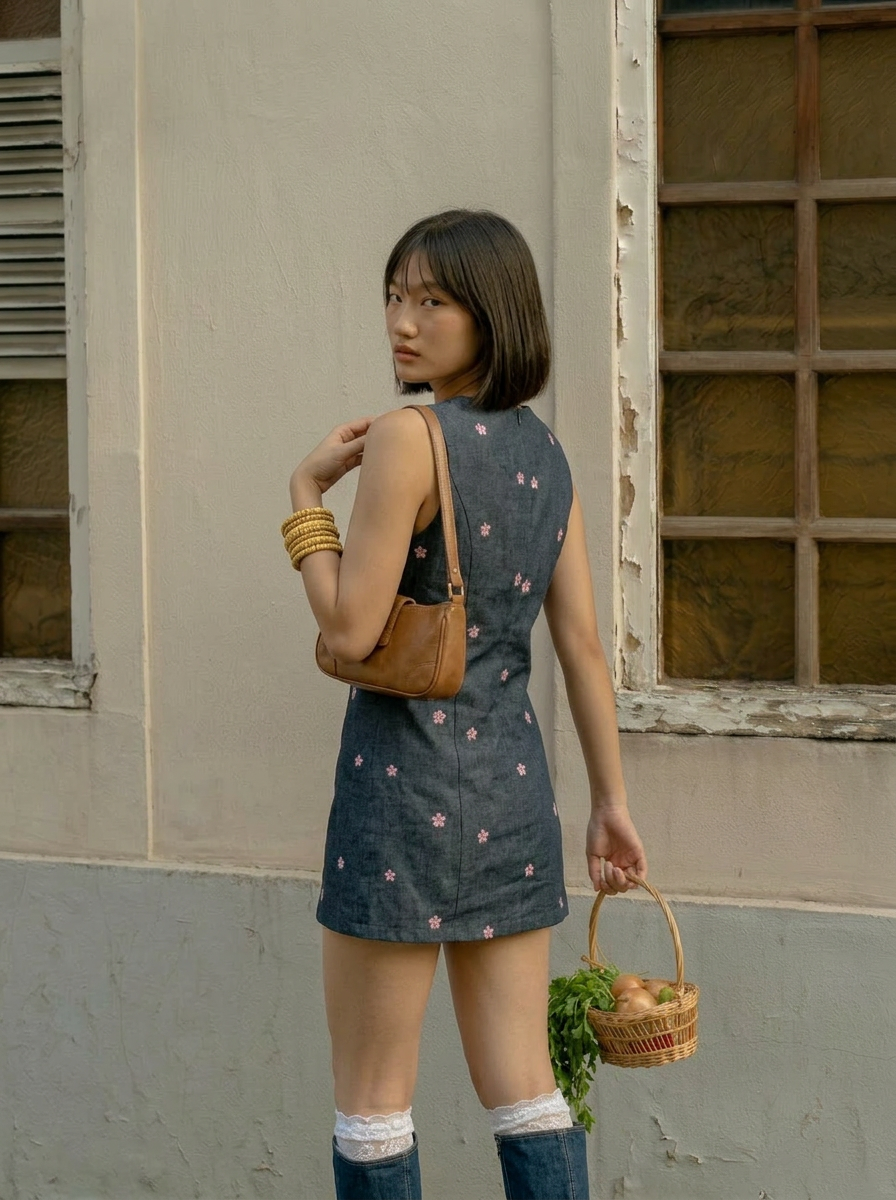 Vintage flower denim dress