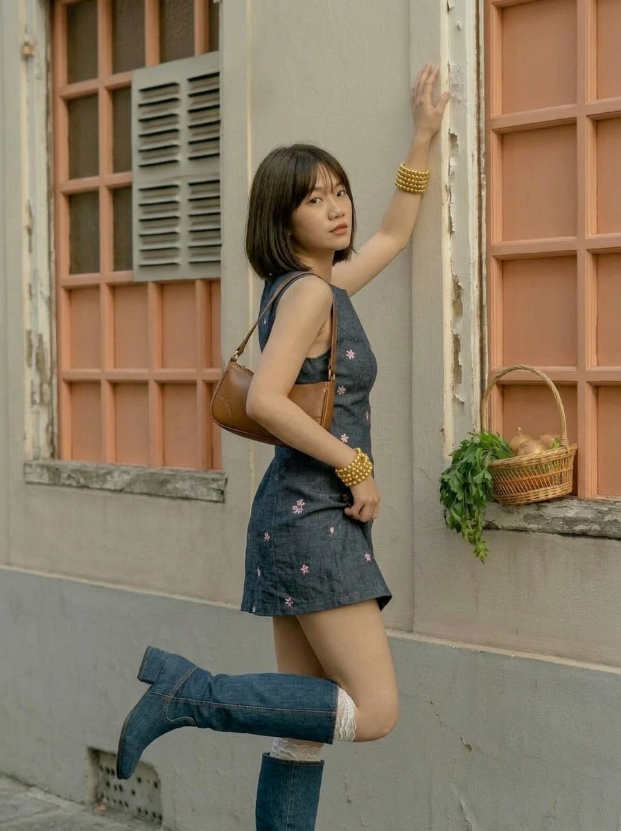Vintage flower denim dress