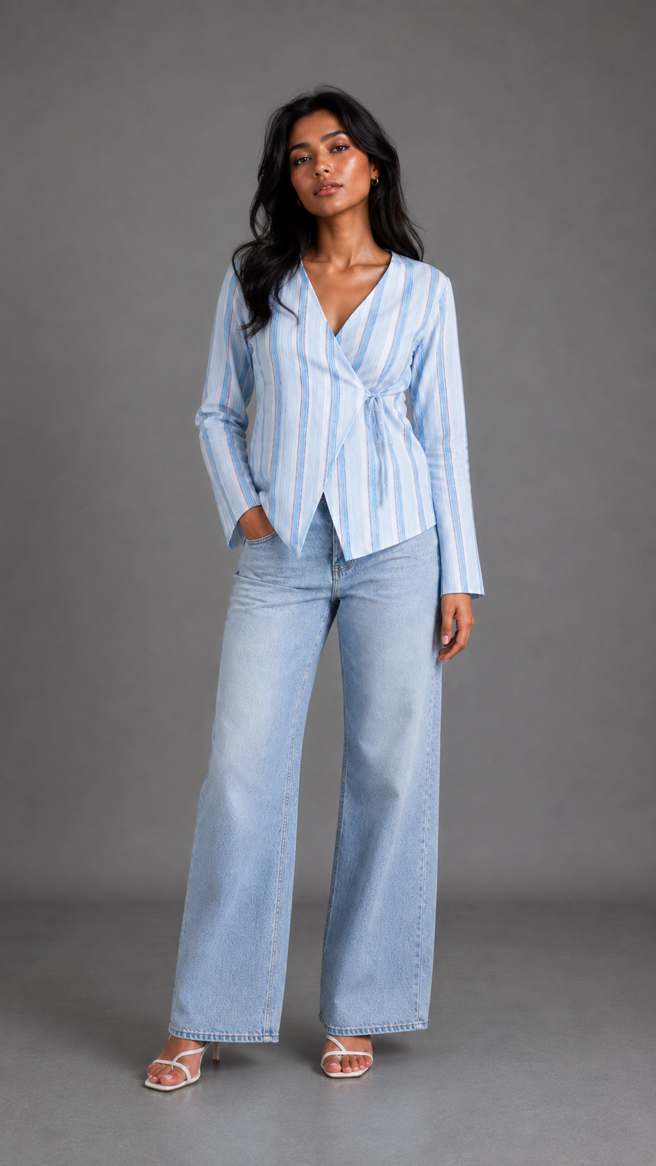 Frosty Blue Wrap Top