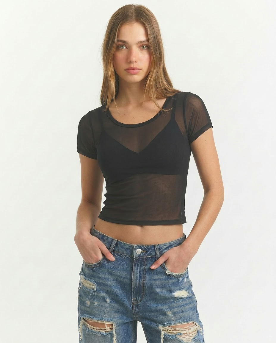 BLACK MESH TOP
