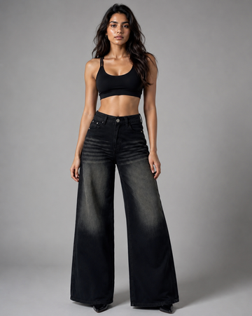 Black flame wide leg denim’s