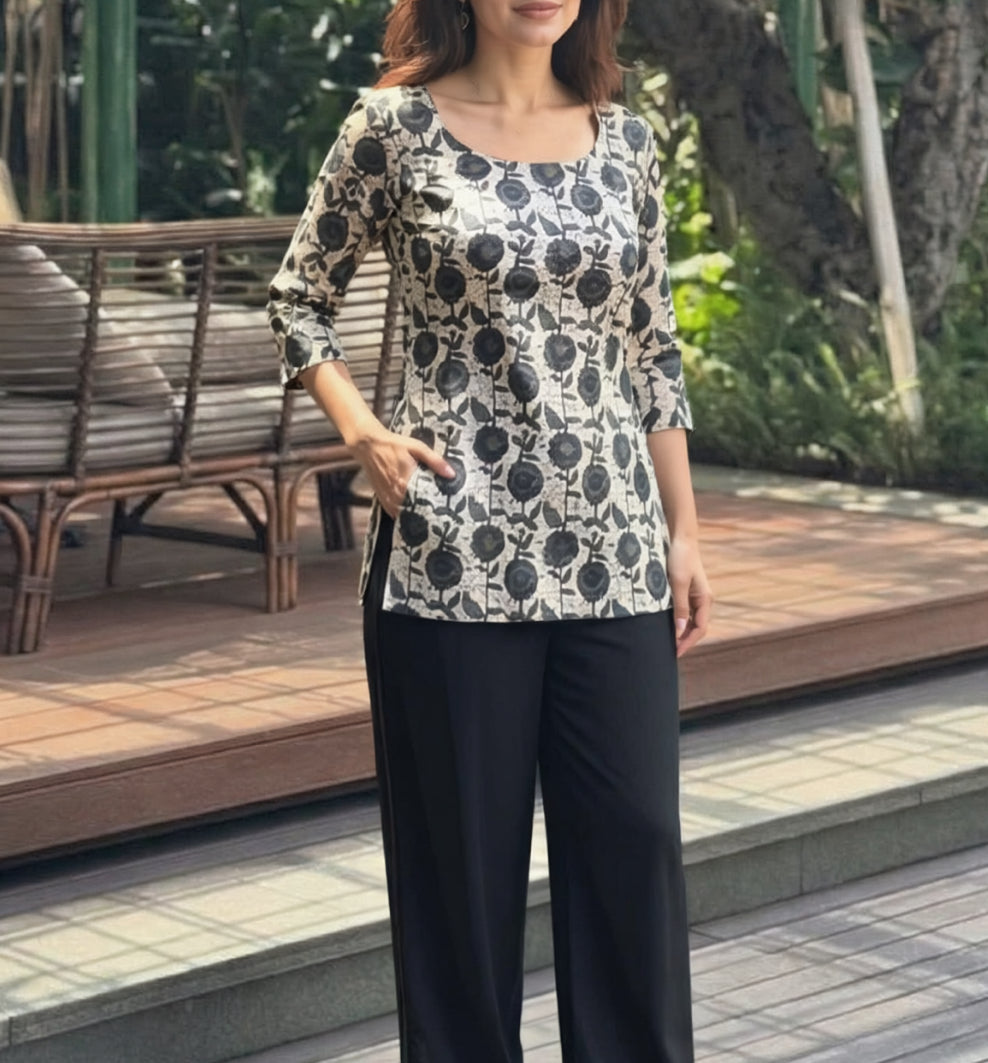 Kalamkari deep back kurti