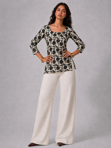 Kalamkari deep back kurti